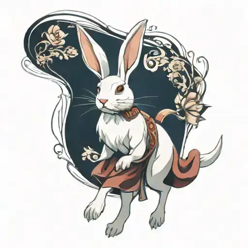 white rabbit running tattoo design idea