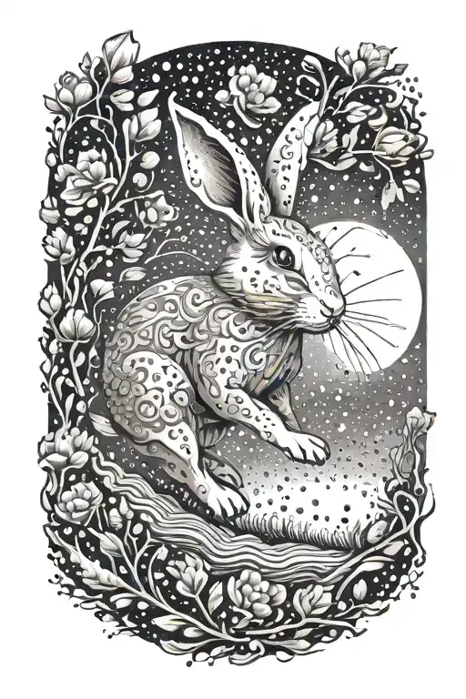 white rabbit running tattoo design idea