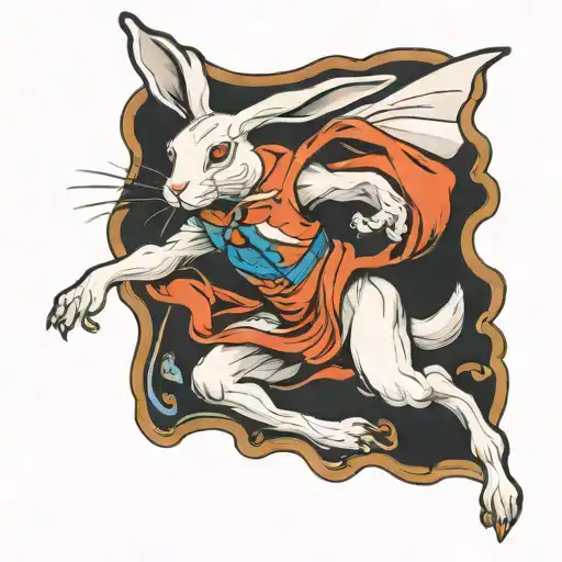 white rabbit running tattoo design idea