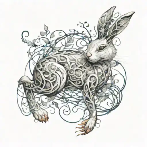 running white rabbit with vines and rope intertwined tattoo design idea
