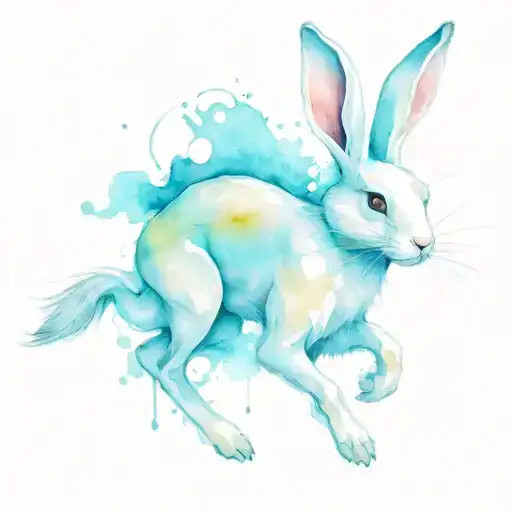 white rabbit running skeleton tattoo design idea