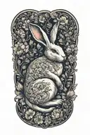 white rabbit lounging  surrounded by flowers tattoo design idea