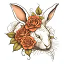 abstract design of a sleeping white rabbit with roses tattoo design idea