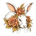 abstract design of a sleeping white rabbit with roses tattoo design idea