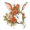 abstract design of a sleeping white rabbit with roses tattoo design idea