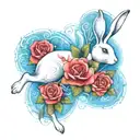 running white rabbit with roses tattoo design idea