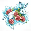 running white rabbit with roses tattoo design idea