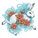 running white rabbit with roses tattoo design idea