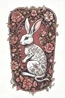 white rabbit lounging  surrounded by flowers tattoo design idea
