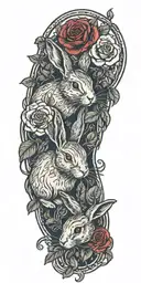 rabbits and roses intertwined tattoo design idea