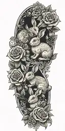 rabbits and roses intertwined tattoo design idea