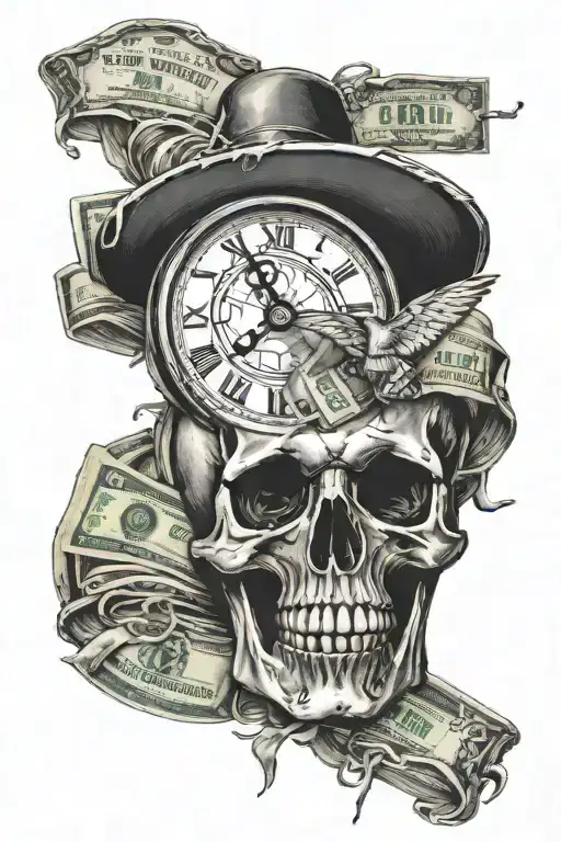 money time death and trust no one side tattoo design idea