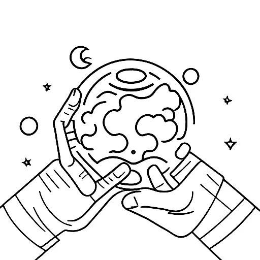 A silhouette of a person standing on a globe, holding a moon in their hand tattoo design idea