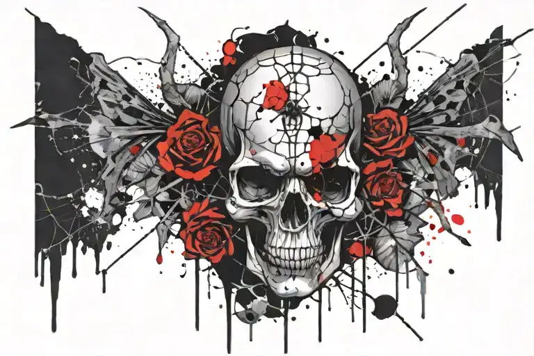 skulls and roses with spiders tattoo design idea