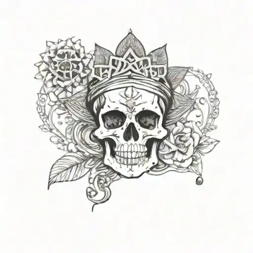  skull in meditation poes with Jewish dress standing tattoo design idea