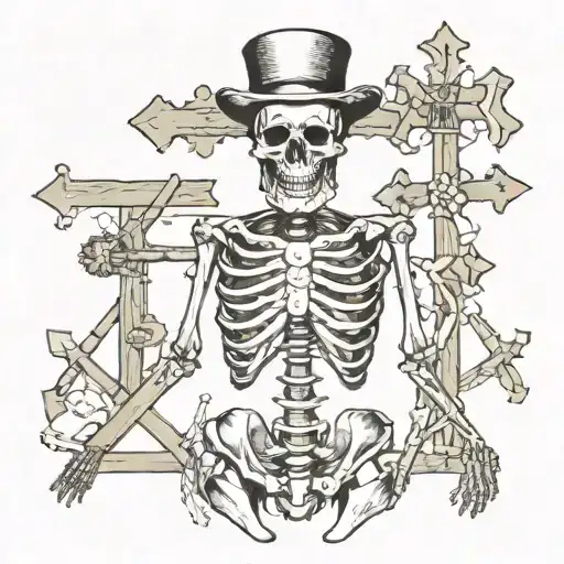 Skeleton in Jewish dress with double cross made tattoo design idea