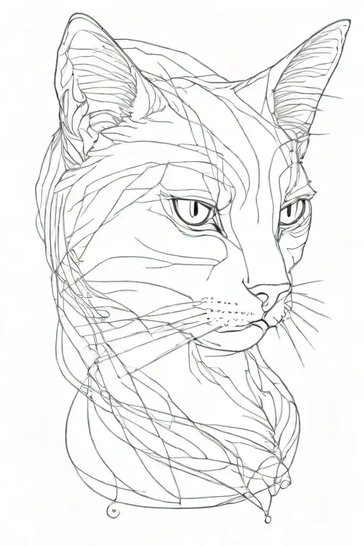 a singleline cat profile tattoo design idea