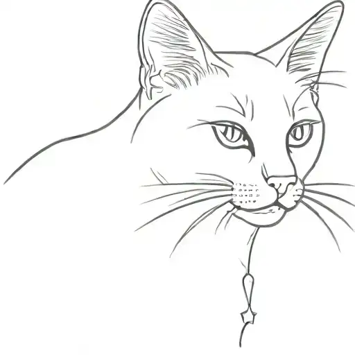 a more simple minimalist singleline tattoo design of a furry cat side profile tattoo design idea