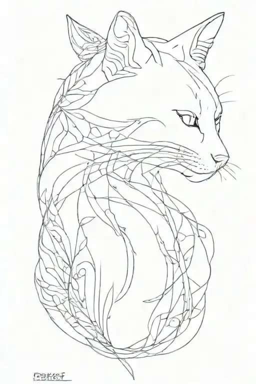a simple minimalist cat side profile view tattoo design idea
