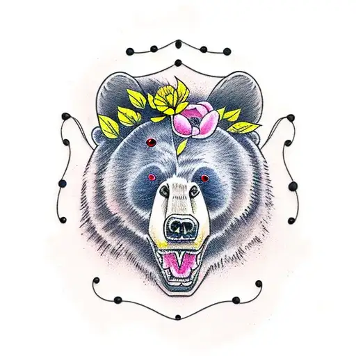 black bear with honey and black berries tattoo design idea