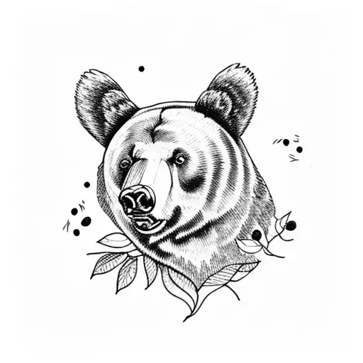black bear with honey and black berries tattoo design idea