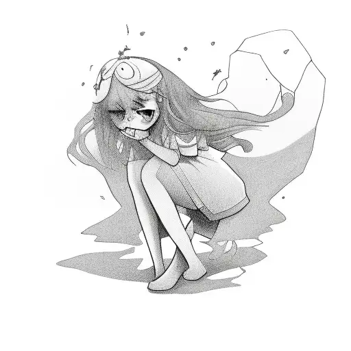 girl cartoon with a bush on her leg tattoo design idea