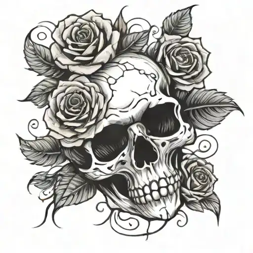 Skull and Roses / Thorns / tattoo design idea