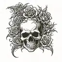 Skull and Roses / Thorns / tattoo design idea