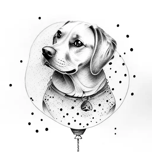 dog, balloon, name tattoo design idea