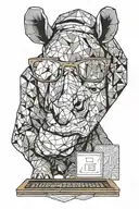 A rhino wearing tech glasses or even sitting in front of a computer or laptop with a code editor open, humorously combin tattoo design idea