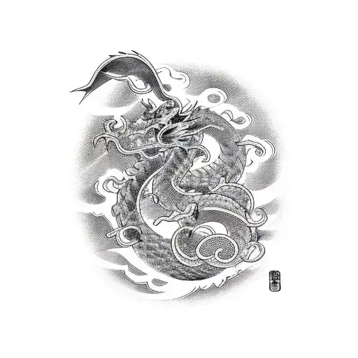 japanese, kanji, code, bushido, black, dragon, shrine tattoo design idea