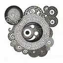 Combine a yin yang symbol with a labyrinth to represent the complexity of the mind tattoo design idea