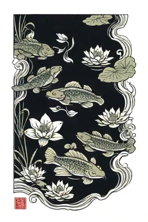 tadpoles and lily pads masculine  tattoo design idea
