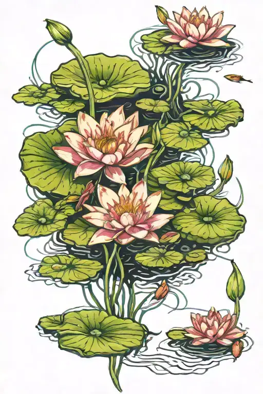 tadpoles and lily pads memorial  tattoo design idea