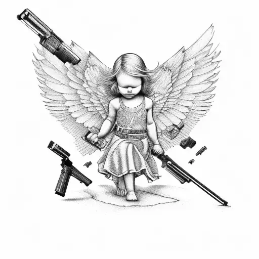 baby angels holding guns tattoo design idea