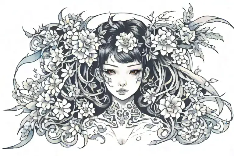 jjk megumi fushiguro with shikigami tattoo design idea