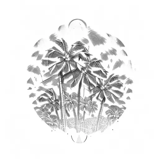 Volkswagen Doka, Palm trees, flowers tattoo design idea