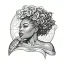 create a greyscale tattoo concept of a beautiful, Black woman, who is very pleasantly plump, basking on an innertube  tattoo design idea