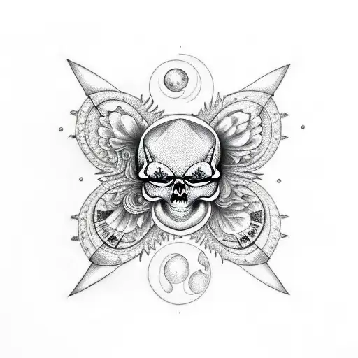moth moon stars infinite skull no colour tattoo design idea