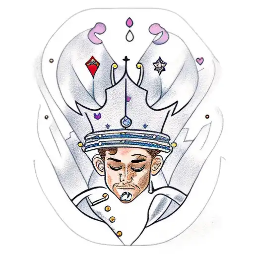 sad prince with a broken crown tattoo design idea