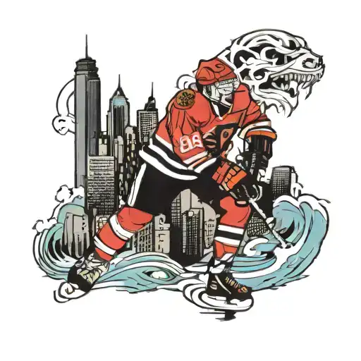 hockey and hometown skyline tattoo design idea