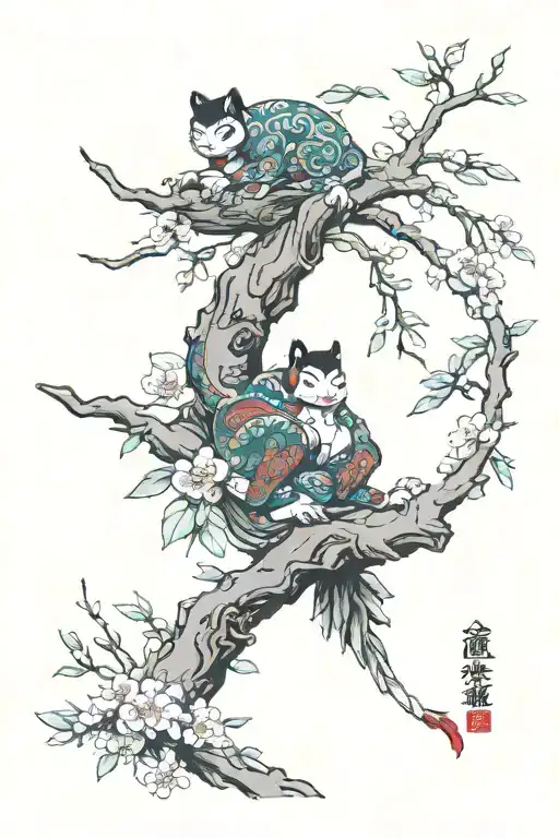 Kodamas on tree branch tattoo design idea
