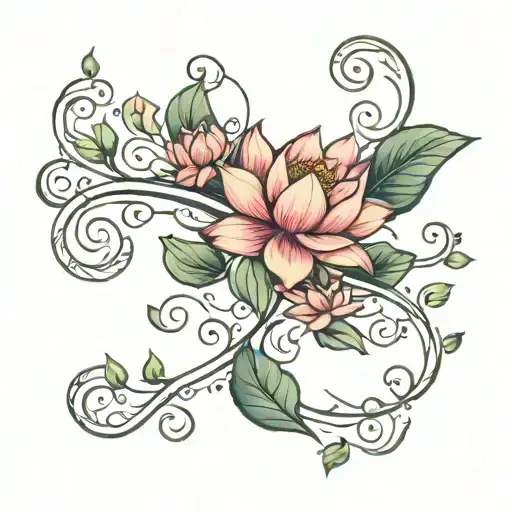 vines, flowers , swirls, lotus flower intertwined  tattoo design idea