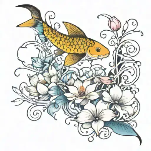 vines, flowers, butterflies, swirls, beautiful, lotus, koi fish  tattoo design idea
