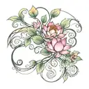 vines, flowers , swirls, lotus flower intertwined  tattoo design idea