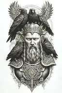 a viking with two crows on his shoulders  tattoo design idea
