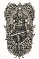 Viking warrior surrounded by norse mythology symbols tattoo design idea