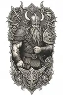 Viking warrior surrounded by norse mythology symbols tattoo design idea