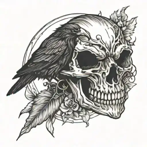 raven skull jack o lantern tattoo design idea