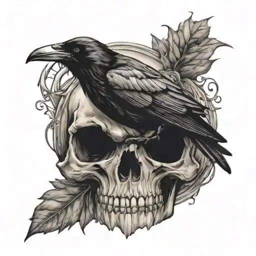 raven skull jack o lantern tattoo design idea